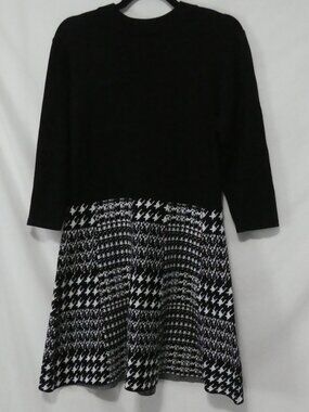 BCX DRESS Black Houndstooth Fit and Flare Knit Dress - Size XL extra large